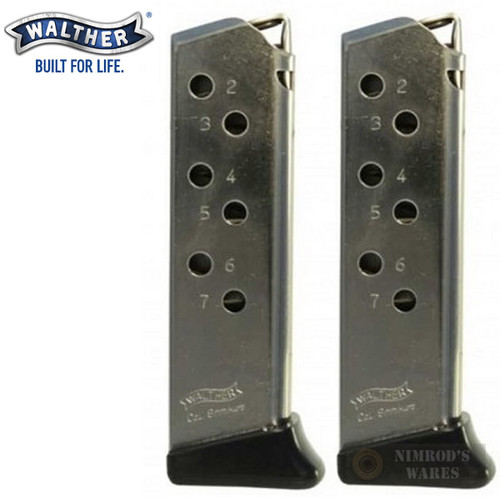 Walther PP PPKS 380ACP 7 Round MAGAZINE 2-PACK + Finger Rests Nickel 2246012