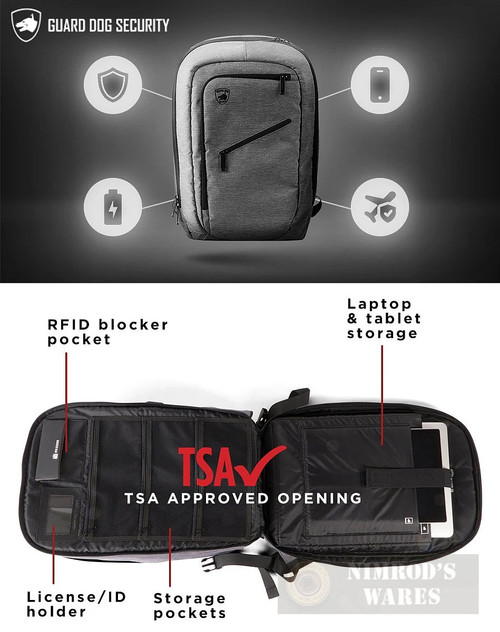 Guard Dog BULLETPROOF BACKPACK ProShield TSA-Ok Charging Bank BPGDPSM