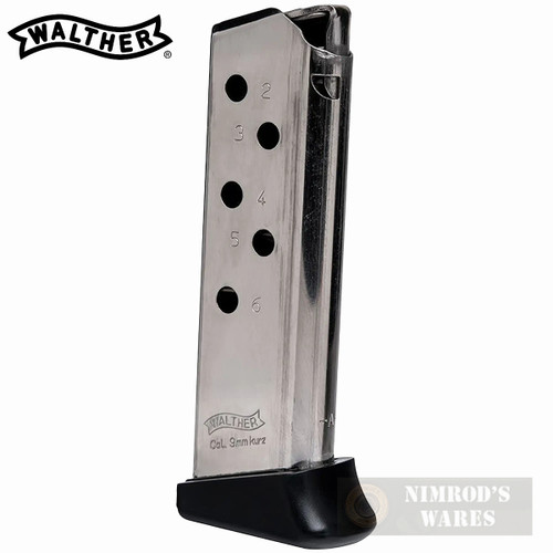 Walther PPK .380 ACP 6 Round MAGAZINE Finger Rest Nickel 2246010