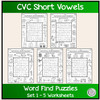 Word Find Puzzles CVC Short Vowel 