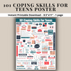 101 Coping Skills For Teens Printable Poster - Calm Down Strategies - Coping Strategies For Teens