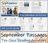 September Close Reading Comprehension Passages | 5th Grade & 6th Grade