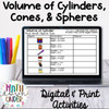 Volume of Cylinders, Cones, and Spheres Digital Activities