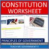 Learning About The Constitution Government Worksheet Printable or Google Slides
