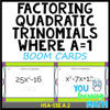 Factoring Quadratic Trinomials where a = 1 and the Difference of Perfect Squares BOOM Cards - 20 Problems