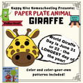 Giraffe Paper Plate Animal Craft Paper & DIGITAL version! -World Giraffe Day (The longest day of the year) June 21 or 22nd