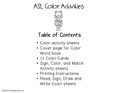 ASL Color Activities Table of Contents