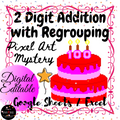 2 Digit Addition - 100th Day of School - Cake - Math Pixel Art Mystery EDITABLE