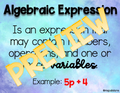 Parts of an Algebraic Expression-Guided Notes & Activities