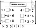 Missing Addends Worksheet