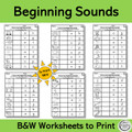 Beginning Sounds  6 Worksheets for PowerPoint or Print