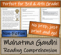 Mahatma Gandhi Close Reading Activity | 3rd Grade & 4th Grade