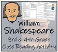 William Shakespeare Close Reading Activity | 3rd Grade & 4th Grade