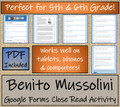 Benito Mussolini Close Reading Activity Digital & Print | 5th Grade & 6th Grade