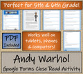 Andy Warhol Close Reading Activity Digital & Print | 5th Grade & 6th Grade