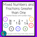 Fractions Review Unit - 6 Digital Lesson with Number Chips - 13 Printable Worksheets