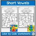 Color by Code Worksheets with Picture Cards CVC Short Vowel 