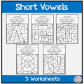 Color by Code Worksheets with Picture Cards CVC Short Vowel 