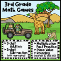 3rd Grade Math Games - Multiplication Fact Practice, Place Value, Rounding, 3-digit Addition and Subtraction 