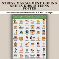 Stress Management Coping Skills Kids & Teens Printable Poster - Strategies To Manage Stress Handout