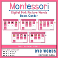 Montessori Pink Picture Word Cards Boom Cards™ for distance learning and home schools are wonderful for repetition. Three letter phonetic CVC words with A, E, I, O and U sounds in 5 separate Boom Card Decks.

 

This Montessori Pink, Blue, Blue Green and Greed Reading Series is part a 4 part product designed to give children the crucial foundational skills to read, write and spell. It is a well tested system that is used successfully in Montessori classrooms around the world.