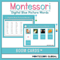 Practice reading words with initial and final consonant blends with these Montessori Blue Picture Word Card Boom Cards™ for distance learning and home schools.

