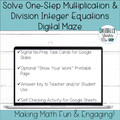 Solve One-Step Multiplication and Division Integer Equations Digital Maze
