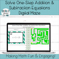 Solve One Step Addition and Subtraction Equations Digital Maze