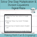 Solve One Step Multiplication and Division Equations Digital Maze