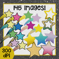 Glitter Stars Clipart - PNG and SVG - Color and Black & White