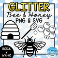 Glitter Bee and Honeycomb Clipart - PNG and SVG - Color and Black & White