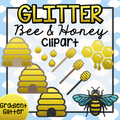 Glitter Bee and Honeycomb Clipart - PNG and SVG - Color and Black & White