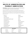 Routes of Administration and Abbreviations Worksheet