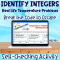 Identify Integers | Real Life Temperature Problems | Escape Activity