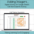 Adding Integers Digital Fall Word Search