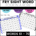 Fry's First 100 Sight Word Games: Four in a Row: Words 71 - 80 - Printable