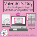Valentine's Day One-Step Equation Bingo - Add & Subtract - Digital and Printable