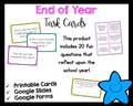 End of the Year Writing Prompts Task Cards Print and Digital