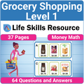 Functional Money Math Life Skills Worksheets -  Grocery Shopping Level 1 