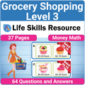 Functional Money Math Life Skills Worksheets -  Grocery Shopping Level 3