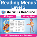 Functional Money Math Life Skills Worksheets - Reading Restaurant Menus Level 3