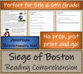 Siege of Boston Close Reading Activity 5th Grade & 6th Grade