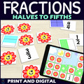 Spring Common Fractions Activity - Matching Games - 1/2s - 1/5s