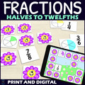 Spring Common Fractions Activity - Matching Games - 1/2s-1/12s