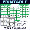 Number Bonds to 15 Activity - Bingo Game - Printable and Digital - Numbers 11-15