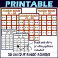 Number Bonds to 30 Activity - Bingo Game - Printable and Digital - Numbers 21-30