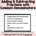 Adding & Subtracting Fractions Like Denominators Self-Checking Digital Activity