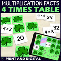 St Patricks Day Multiplication Facts for 4 Times Table Activity - Matching Game