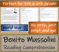 Benito Mussolini Close Reading Activity | 5th Grade & 6th Grade