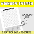 Urinary System Word Search Puzzle